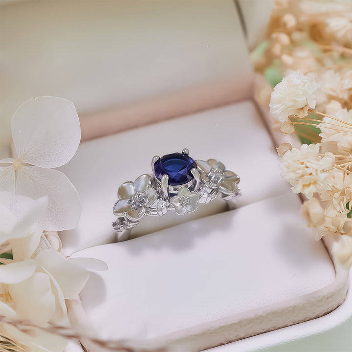 Bague Olivenorma« Fleurs en fleurs » en saphir, obsidienne et zircon blanc