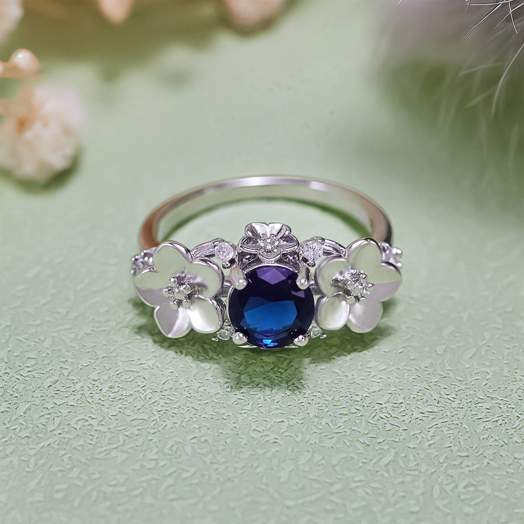 Bague Olivenorma« Fleurs en fleurs » en saphir, obsidienne et zircon blanc
