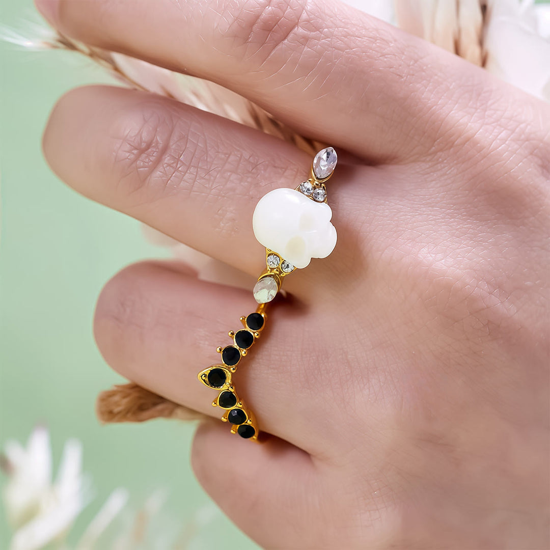 Ensemble de bagues en résine gothique Olivenorma avec tête de mort et couronne en moissanite