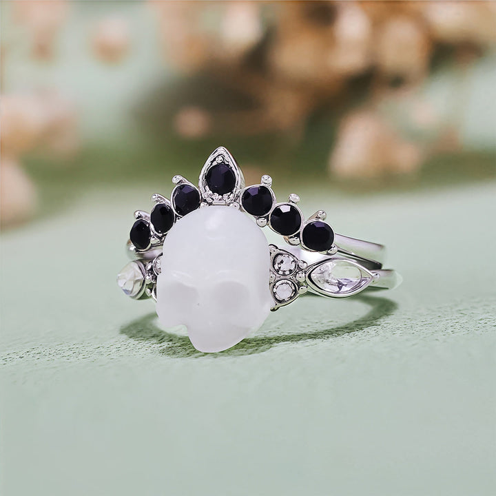 Ensemble de bagues en résine gothique Olivenorma avec tête de mort et couronne en moissanite