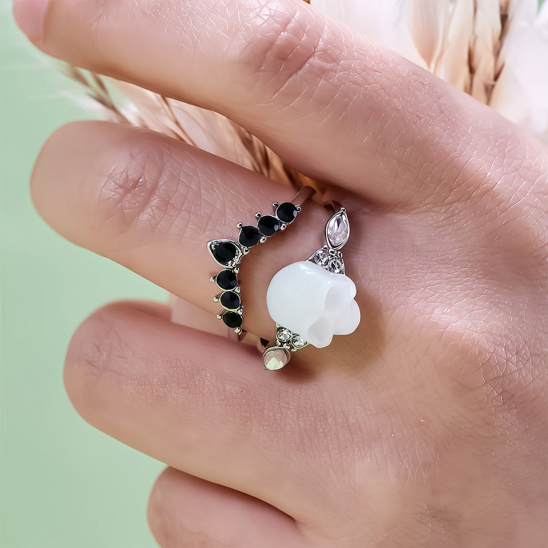 Ensemble de bagues en résine gothique Olivenorma avec tête de mort et couronne en moissanite