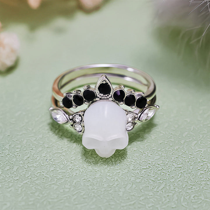 Ensemble de bagues en résine gothique Olivenorma avec tête de mort et couronne en moissanite