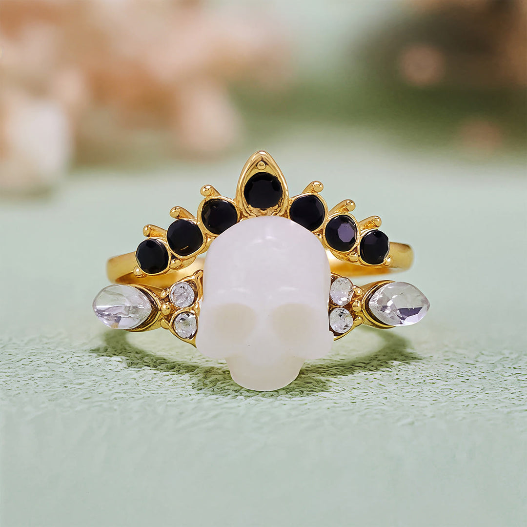 Ensemble de bagues en résine gothique Olivenorma avec tête de mort et couronne en moissanite