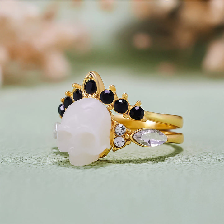 Ensemble de bagues en résine gothique Olivenorma avec tête de mort et couronne en moissanite