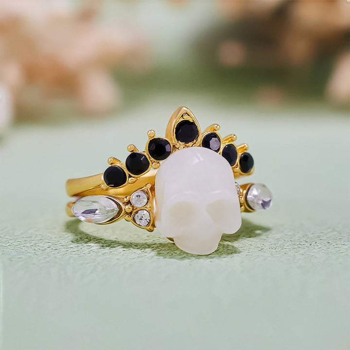 Ensemble de bagues en résine gothique Olivenorma avec tête de mort et couronne en moissanite