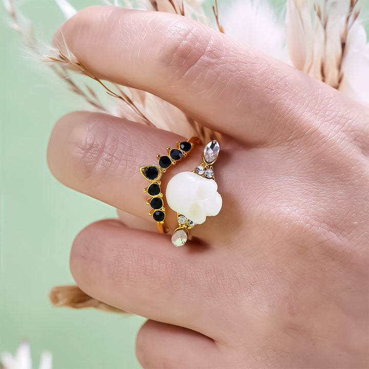 Ensemble de bagues en résine gothique Olivenorma avec tête de mort et couronne en moissanite