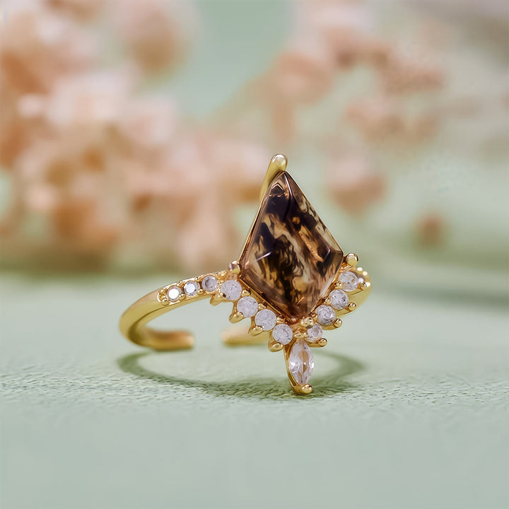 Bague de fiançailles en diamant Herkimer Sel et Poivre Olivenorma« Pierre de Purification »