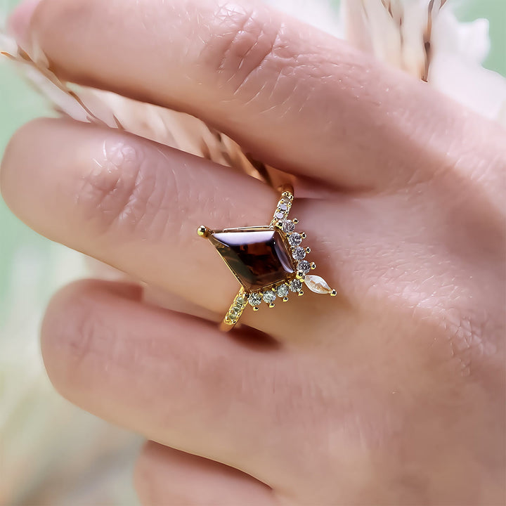 Bague de fiançailles en diamant Herkimer Sel et Poivre Olivenorma« Pierre de Purification »