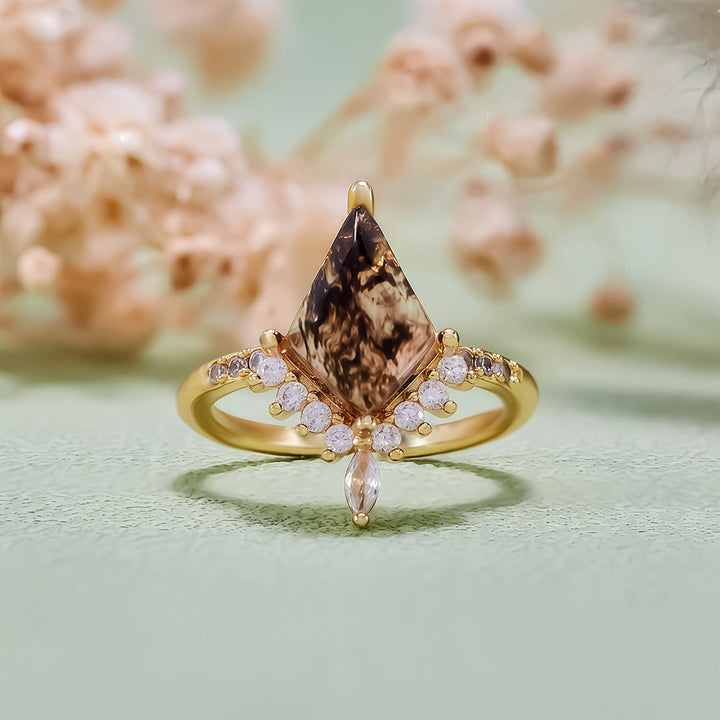 Bague de fiançailles en diamant Herkimer Sel et Poivre Olivenorma« Pierre de Purification »