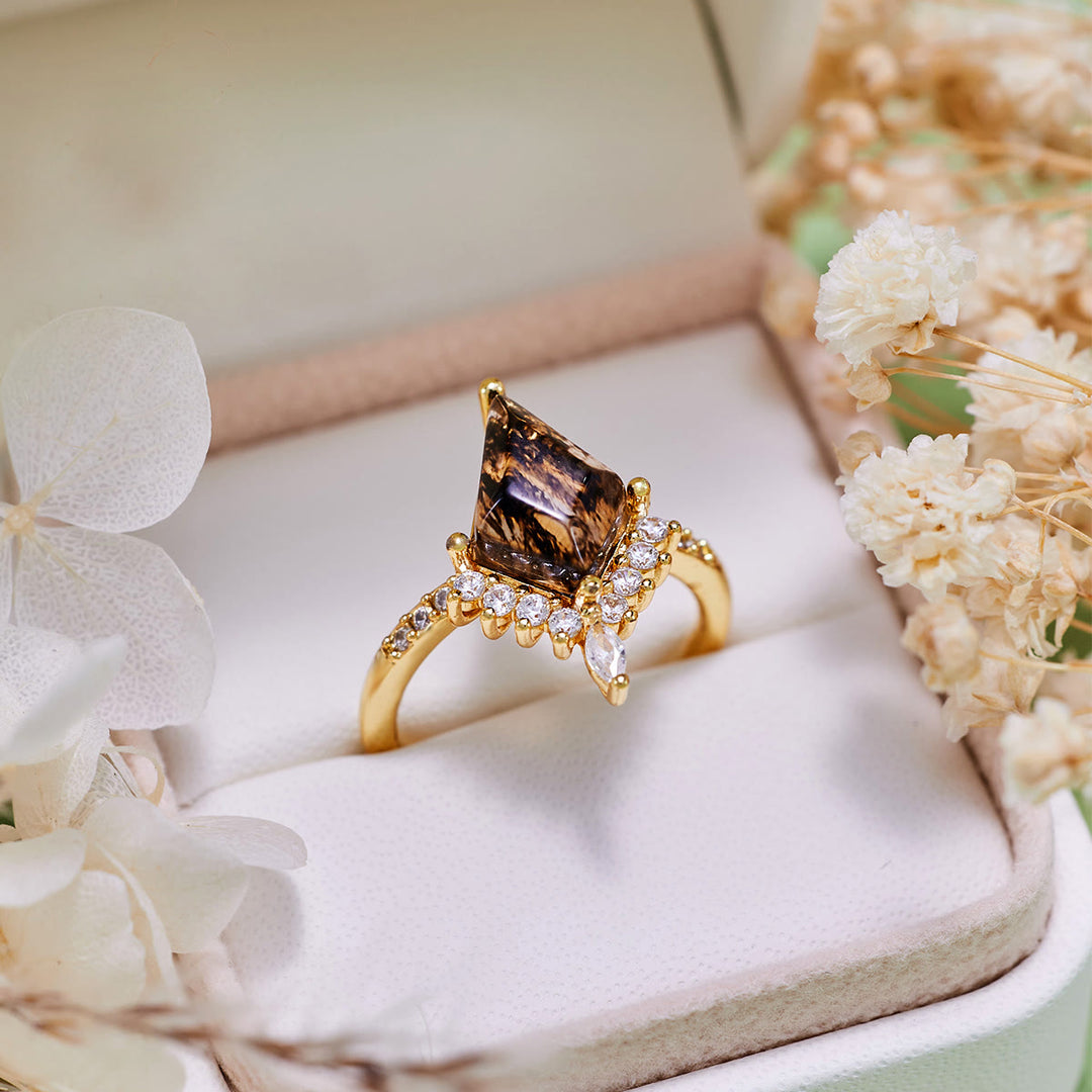 Bague de fiançailles en diamant Herkimer Sel et Poivre Olivenorma« Pierre de Purification »