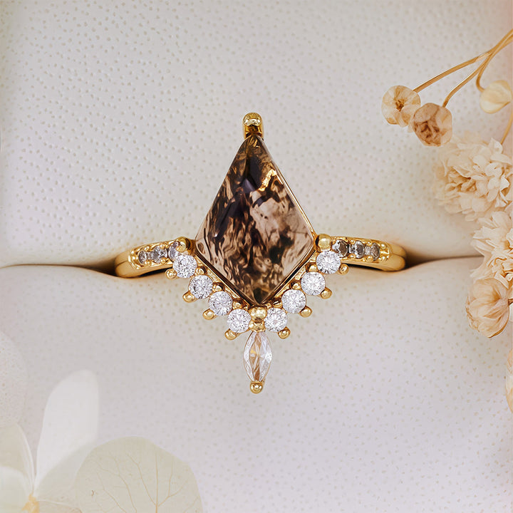 Bague de fiançailles en diamant Herkimer Sel et Poivre Olivenorma« Pierre de Purification »