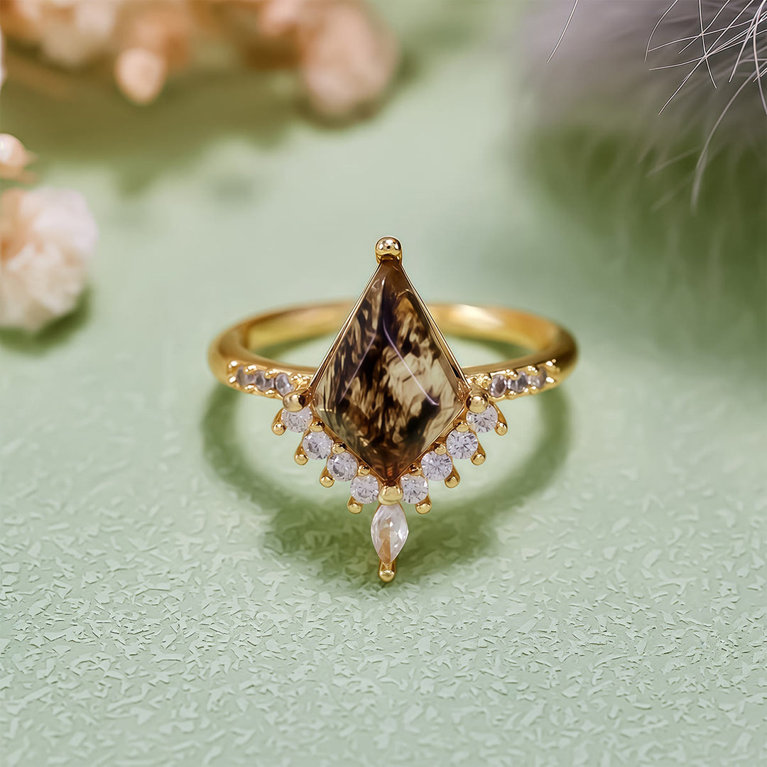 Bague de fiançailles en diamant Herkimer Sel et Poivre Olivenorma« Pierre de Purification »