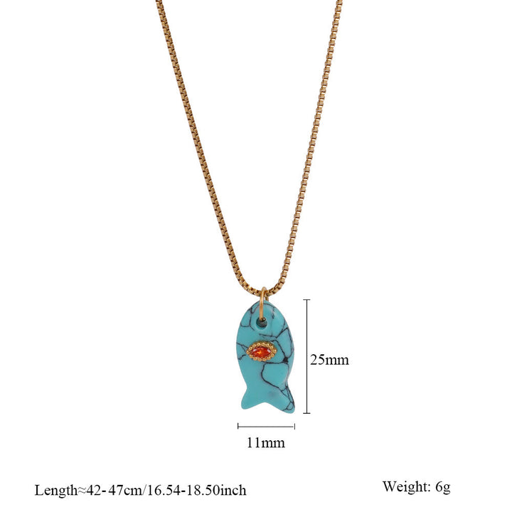 Collier pendentif en forme de poisson taillé en pierre naturelle Olivenorma