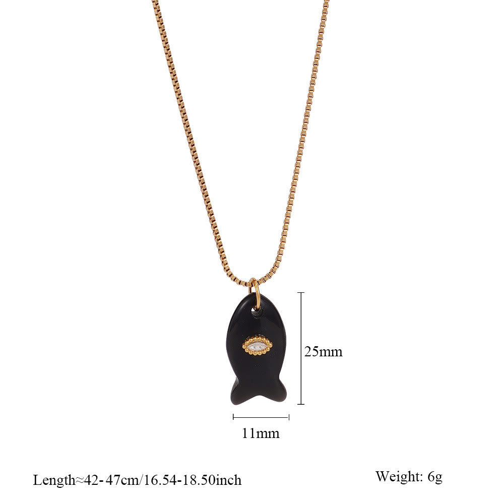 Collier pendentif en forme de poisson taillé en pierre naturelle Olivenorma