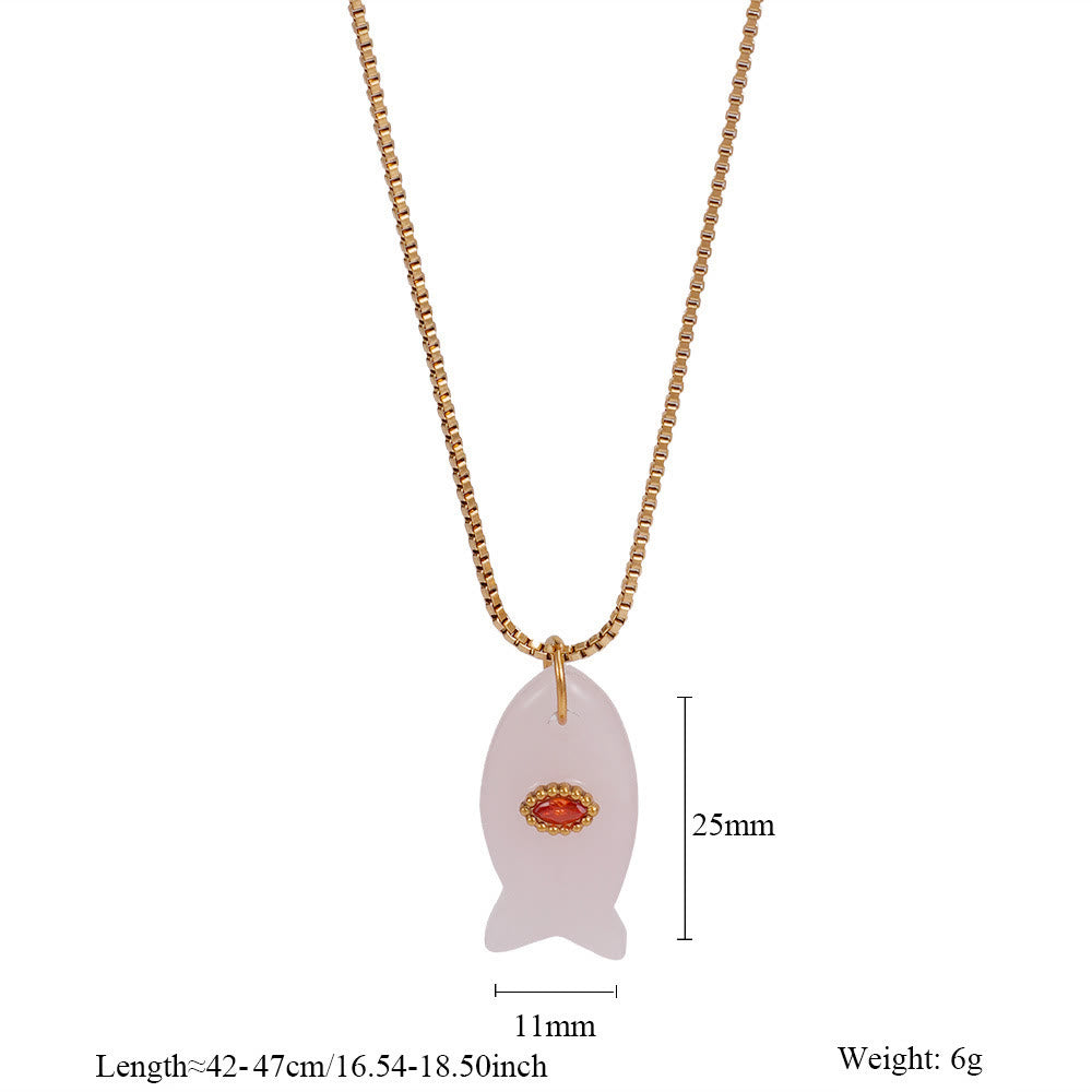 Collier pendentif en forme de poisson taillé en pierre naturelle Olivenorma