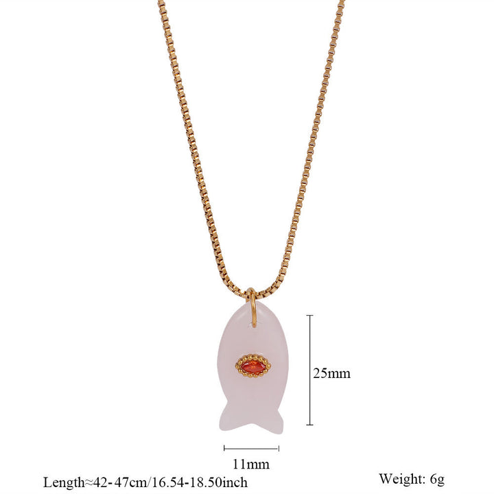 Collier pendentif en forme de poisson taillé en pierre naturelle Olivenorma