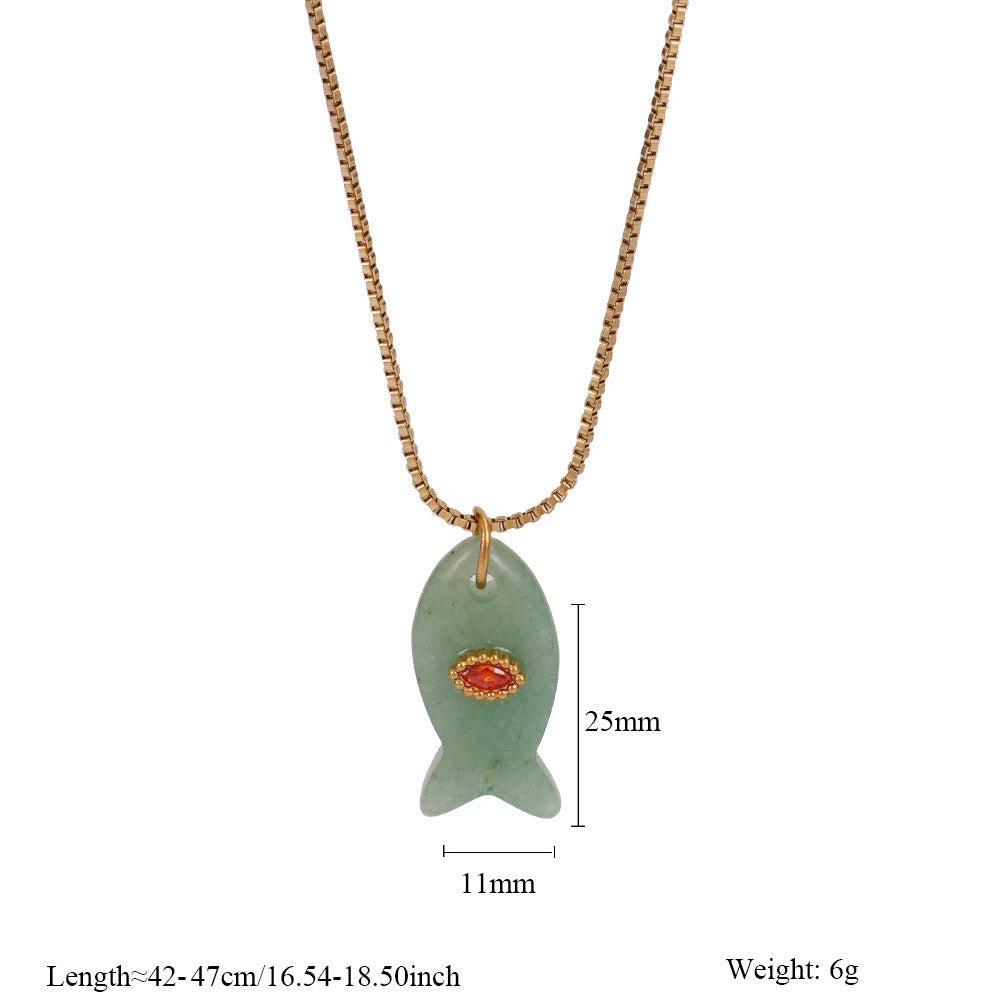 Collier pendentif en forme de poisson taillé en pierre naturelle Olivenorma