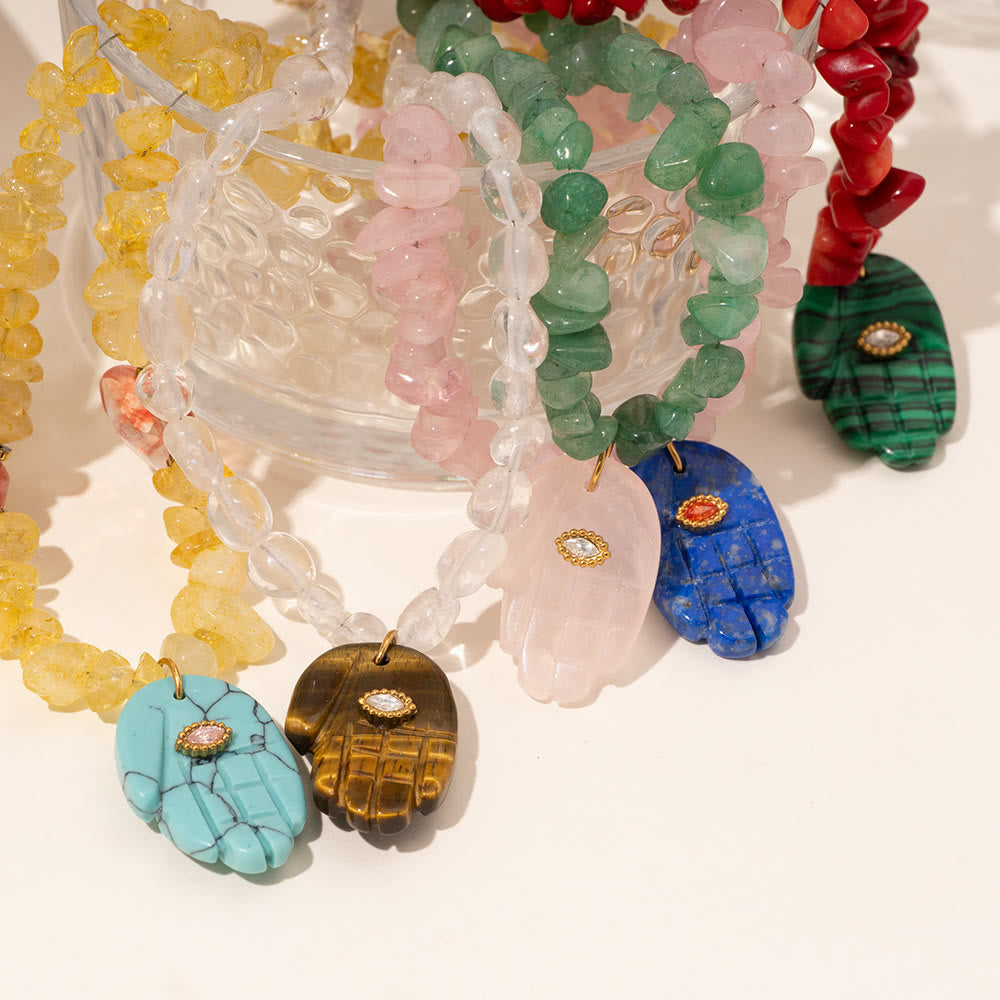 Collier pendentif Hamsa en perles de cristal irrégulières Olivenorma