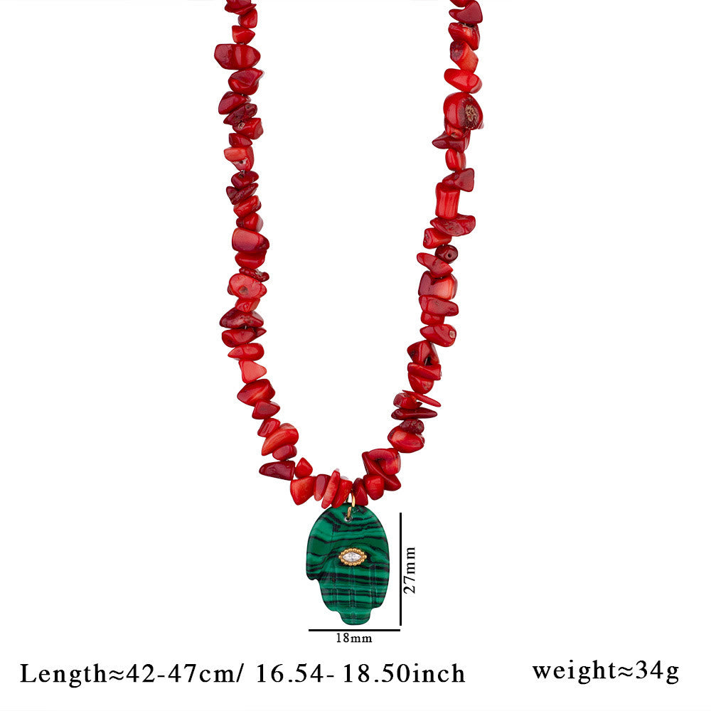Collier pendentif Hamsa en perles de cristal irrégulières Olivenorma