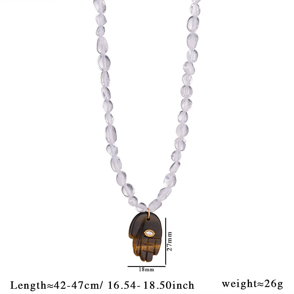 Collier pendentif Hamsa en perles de cristal irrégulières Olivenorma