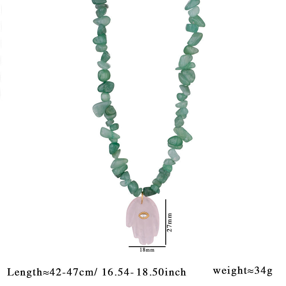 Collier pendentif Hamsa en perles de cristal irrégulières Olivenorma