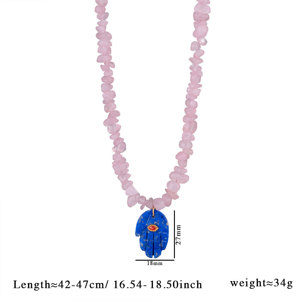 Collier pendentif Hamsa en perles de cristal irrégulières Olivenorma