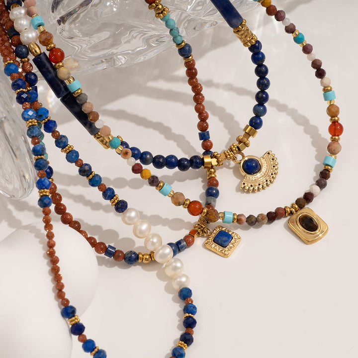 Collier pendentif en perles de pierre naturelle Olivenorma