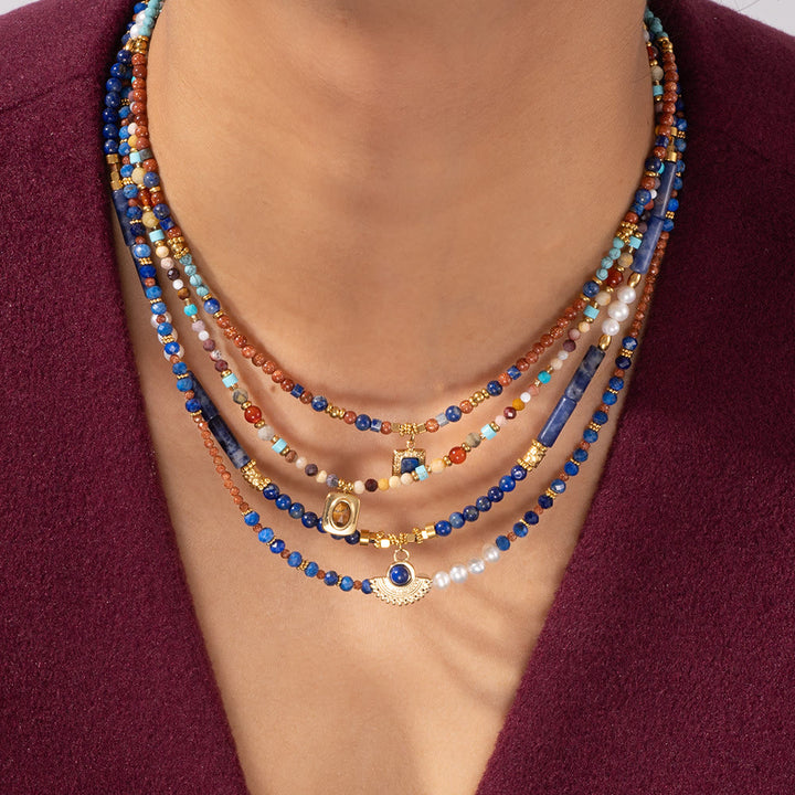 Collier pendentif en perles de pierre naturelle Olivenorma