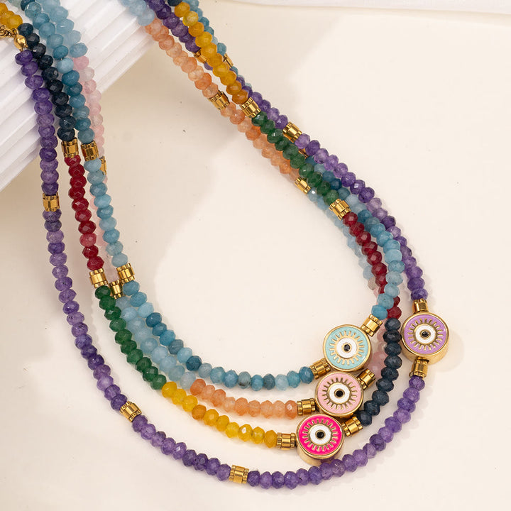 Collier pendentif mauvais œil en perles de cristal naturel Olivenorma