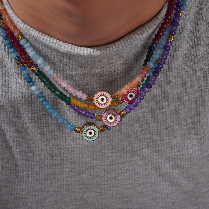 Collier pendentif mauvais œil en perles de cristal naturel Olivenorma