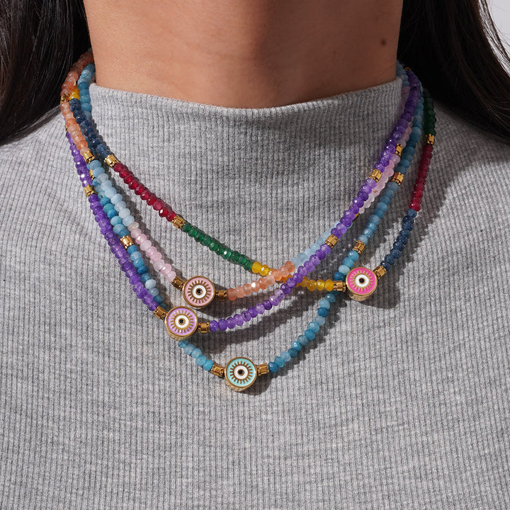 Collier pendentif mauvais œil en perles de cristal naturel Olivenorma