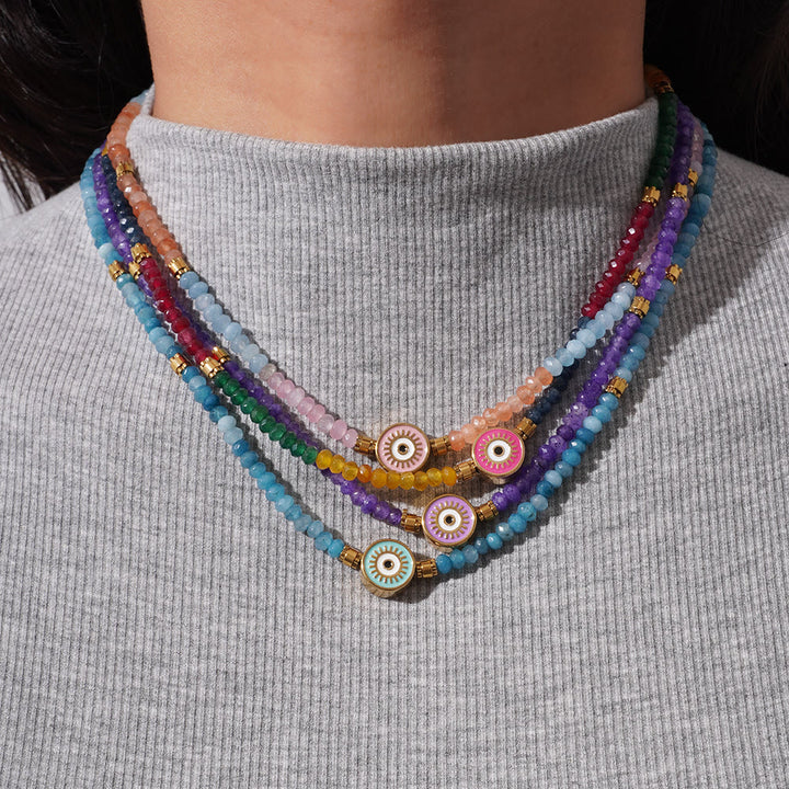 Collier pendentif mauvais œil en perles de cristal naturel Olivenorma