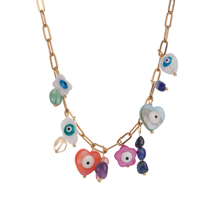 Collier Olivenorma en perles de coquillage en cristal naturel contre le mauvais œil