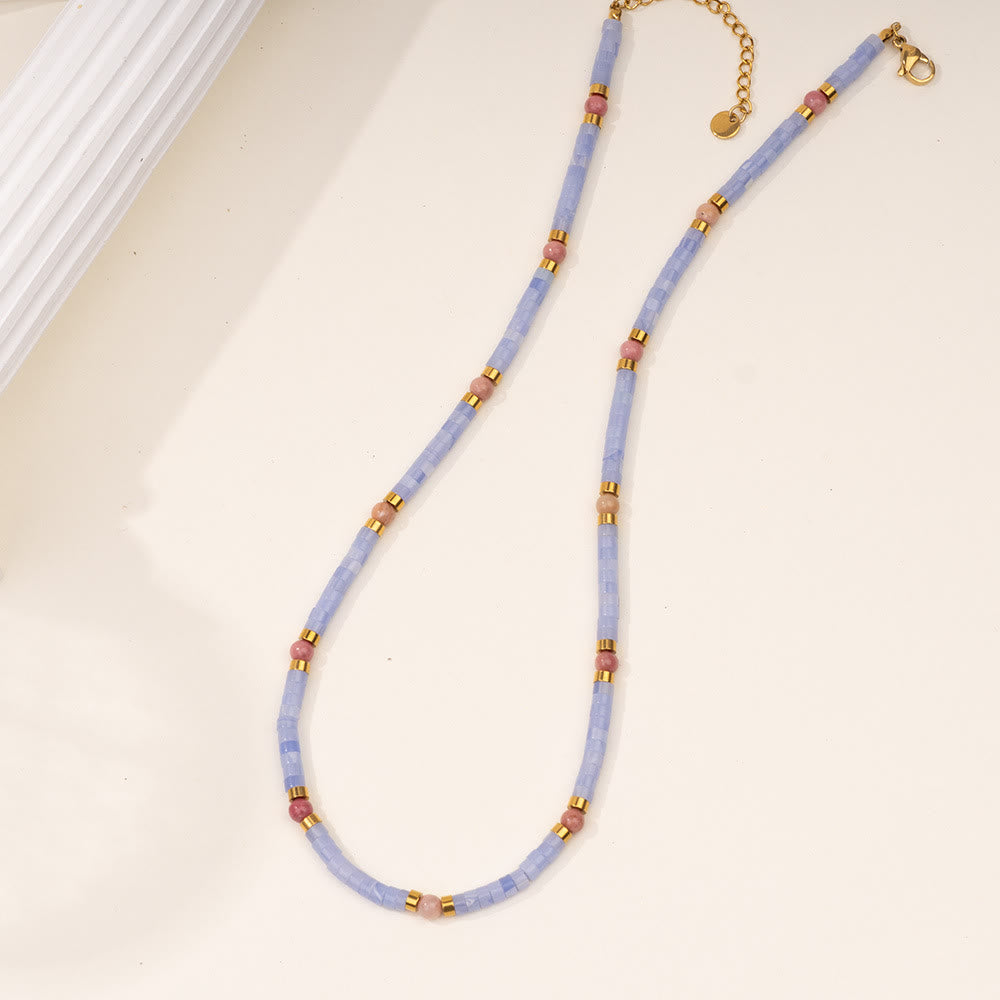 Collier de perles Olivenorma en amazonite, aigue-marine et calcédoine bleue