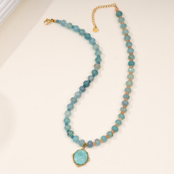 Collier de perles Olivenorma en amazonite, aigue-marine et calcédoine bleue