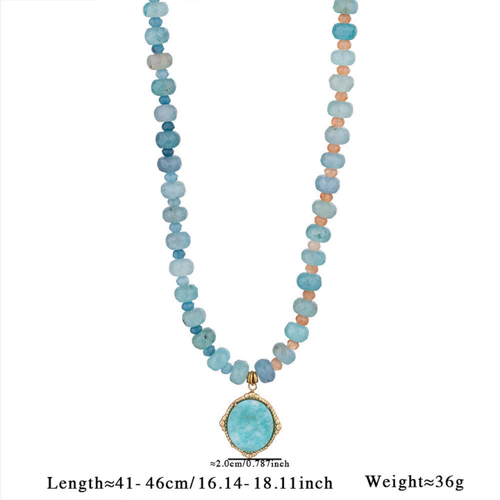 Collier de perles Olivenorma en amazonite, aigue-marine et calcédoine bleue