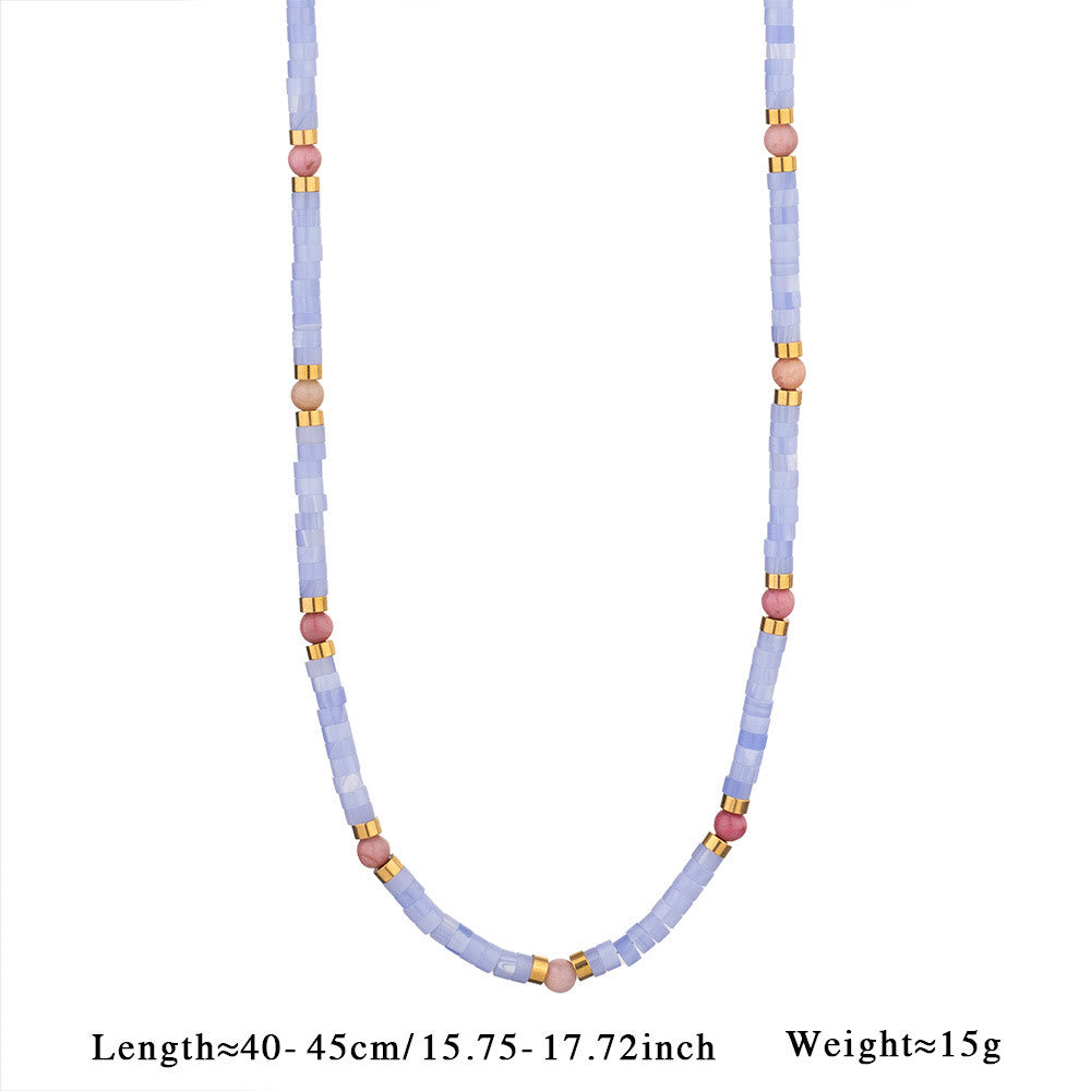 Collier de perles Olivenorma en amazonite, aigue-marine et calcédoine bleue