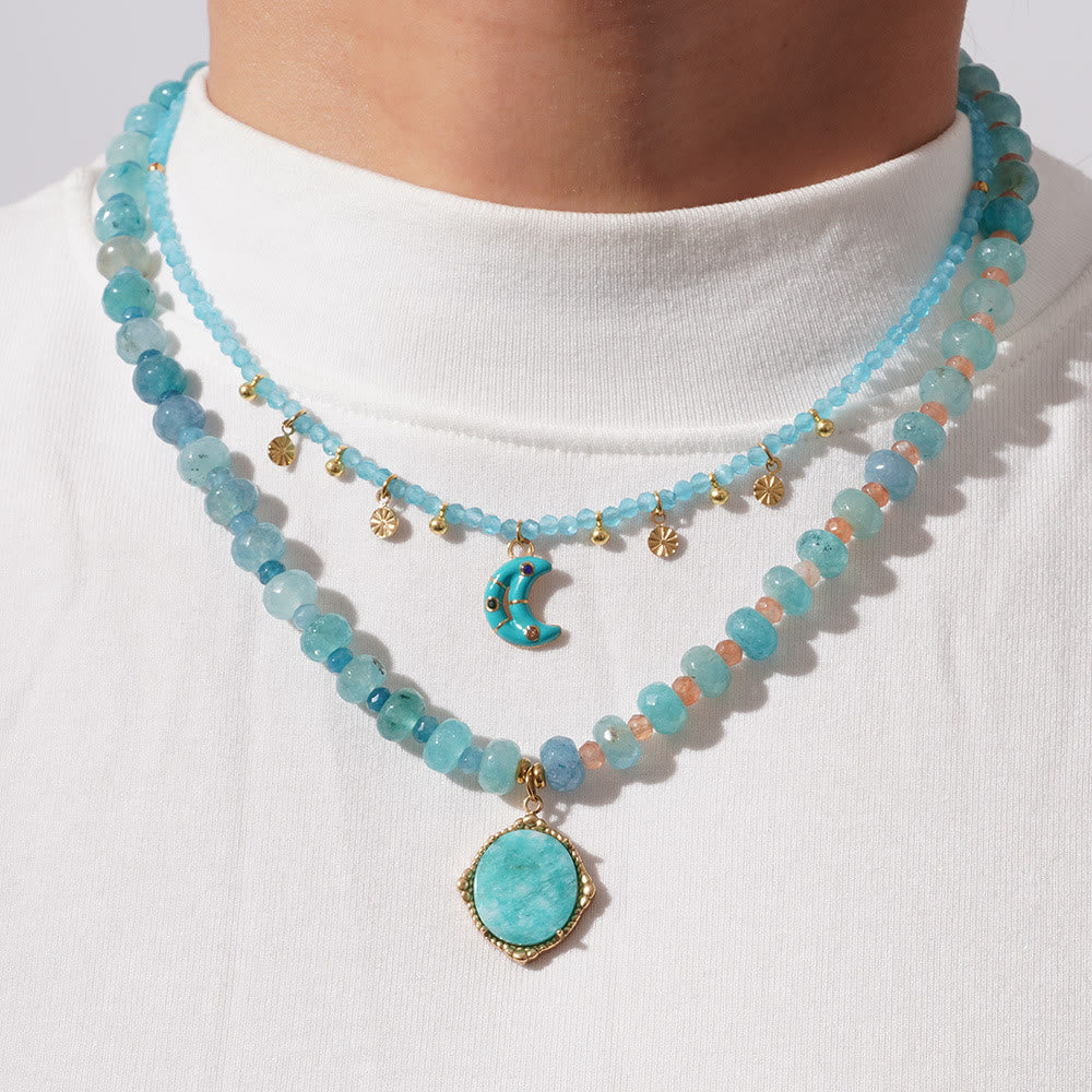 Collier de perles Olivenorma en amazonite, aigue-marine et calcédoine bleue