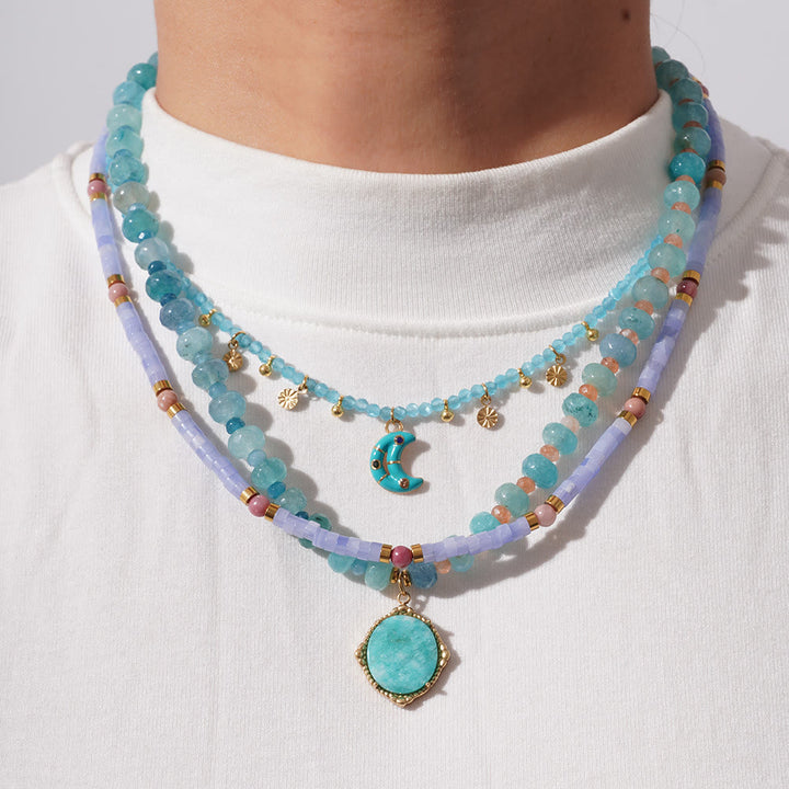 Collier de perles Olivenorma en amazonite, aigue-marine et calcédoine bleue