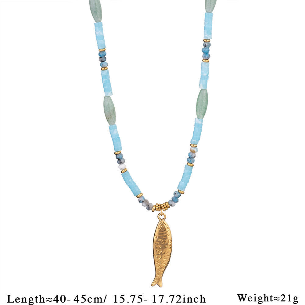 Collier pendentif poisson en acier inoxydable avec perles de cristal Olivenorma