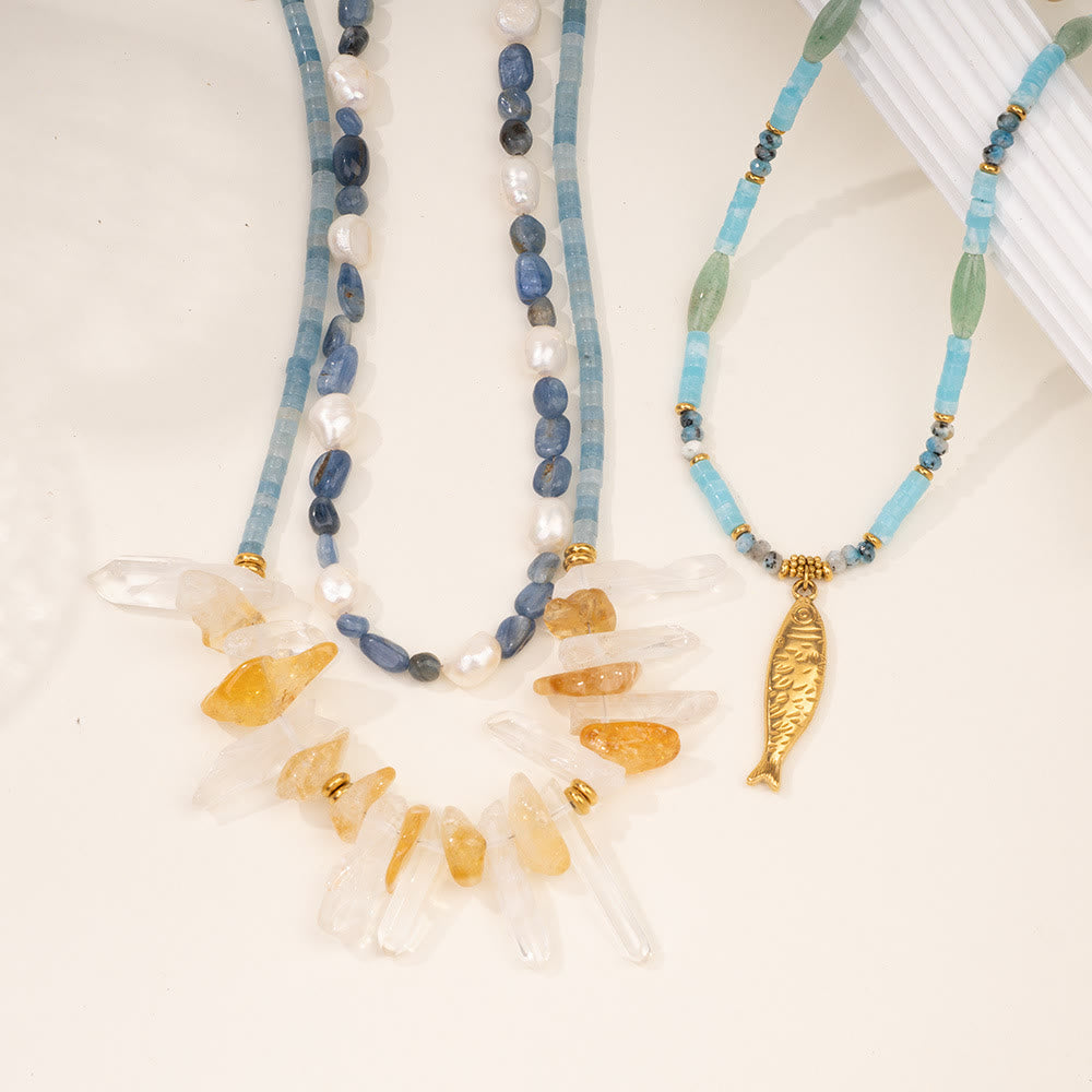 Collier pendentif poisson en acier inoxydable avec perles de cristal Olivenorma