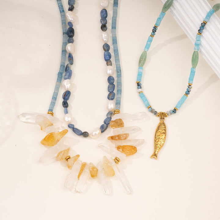 Collier pendentif poisson en acier inoxydable avec perles de cristal Olivenorma