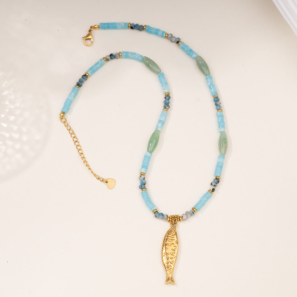 Collier pendentif poisson en acier inoxydable avec perles de cristal Olivenorma