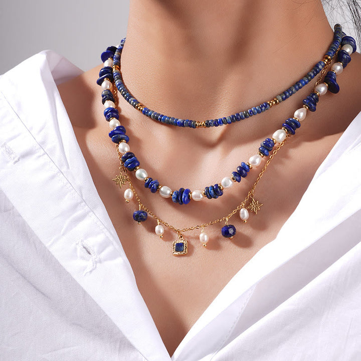 Collier de perles d'eau douce en lapis-lazuli Olivenorma