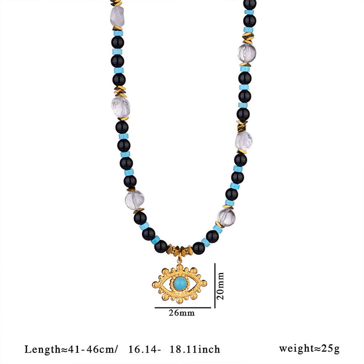 Collier Olivenorma en perles d'améthyste œil de tigre et mauvais œil