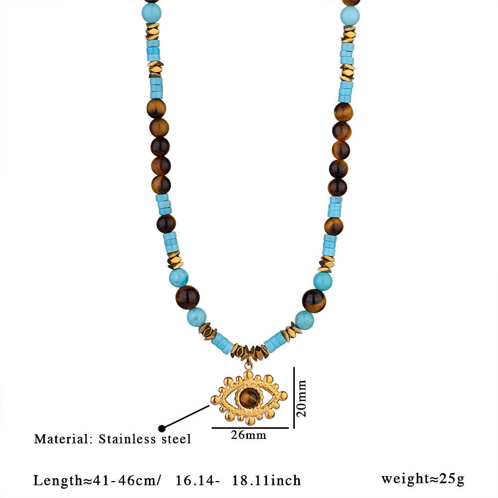 Collier Olivenorma en perles d'améthyste œil de tigre et mauvais œil