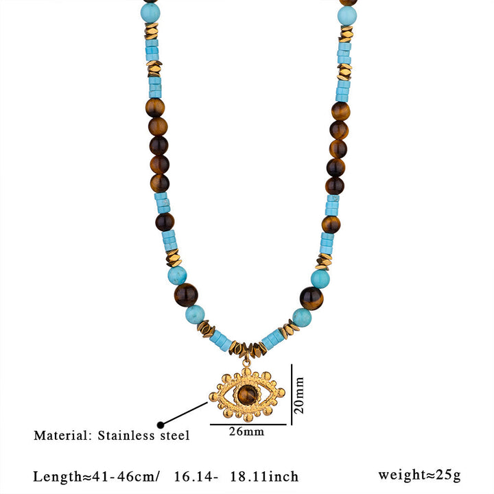 Collier Olivenorma en perles d'améthyste œil de tigre et mauvais œil