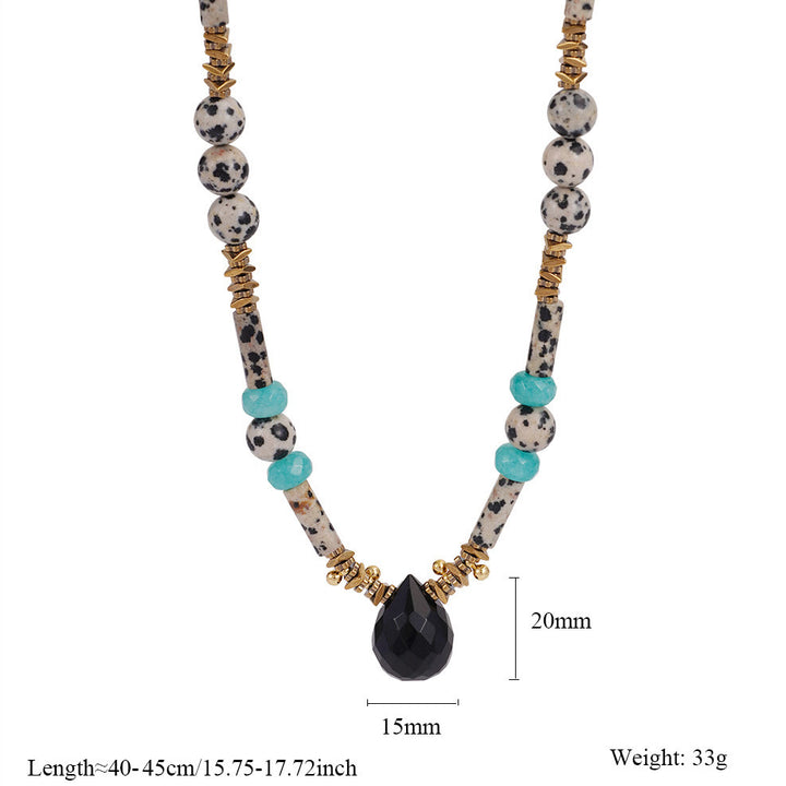 Collier pendentif croix en cristal transparent et jaspe dalmatien Olivenorma