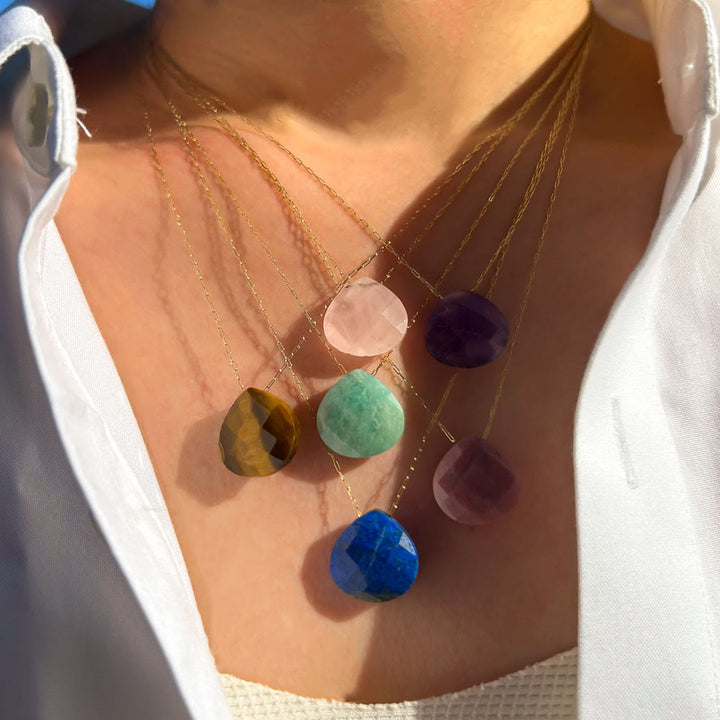 Collier pendentif goutte d'eau à facettes en cristal naturel Olivenorma