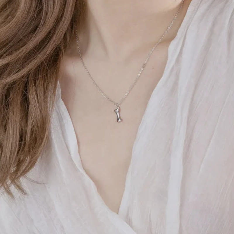 Collier personnalisé Olivenorma en acier inoxydable avec pierre de naissance et os de chien